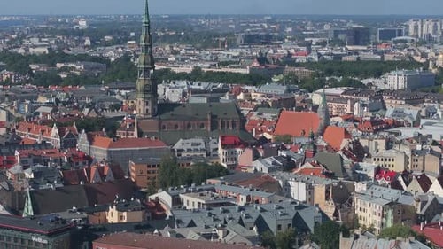 Aerial View of the Riga Old Town in Latvia Riga Cityscape In Sunny Summer Day
