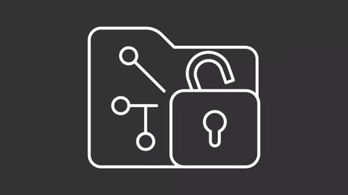 Animated Flat Design Folder Lock Icon with Data Network