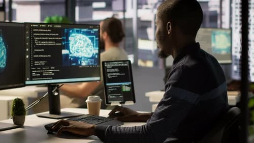 Man Programming in Office Using Artificial Intelligence Tech