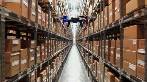 Einsatz automatisierter Drohnen-Inventarverwaltung in einem modernen Lagerhaus für mehr Effizienz
