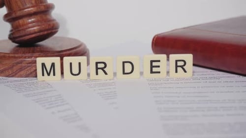 Gavel, Legal Paperwork, and Murder Spelled Out