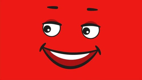 Cartoon Animated Face with Expressive Eyes on Red Background