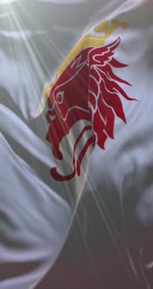 Animated Stylized Griffin Crest on Waving Fabric Background
