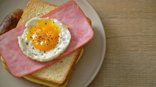 Fresh Breakfast Sandwich with Ham, Egg and Sausage