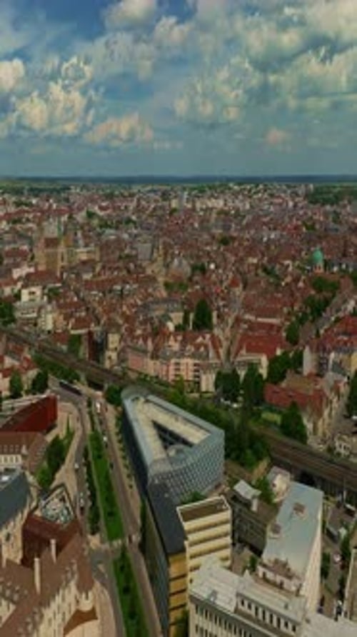 Aerial View Around the Town Dijon Flight Through the Historic Center of Dijon the Capital of