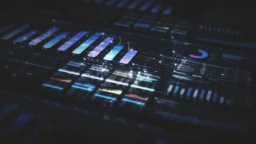 Futuristic Business Data Interface with Animated Graphs and Charts