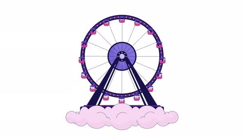 Spinning ferris wheel above clouds line 2D object animation