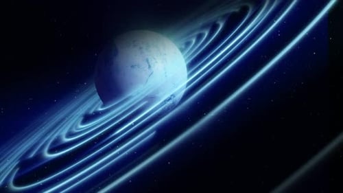 Abstract Futuristic Planet with Glowing Rings in Space