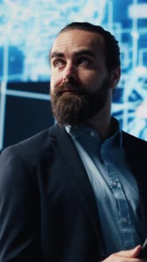 Vertical Video Entrepreneur Uses Laptop to Review Artificial Intelligence Brain System