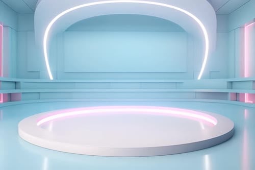 podium Futuristic showcase with platform for product displaying. Empty modern stage display
