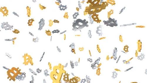 Falling Silver And Gold Bitcoin BTC Logo Symbols Crypto Market Crash