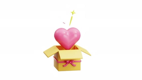3D Heart Drops into Gift Box with Celebration Reveal