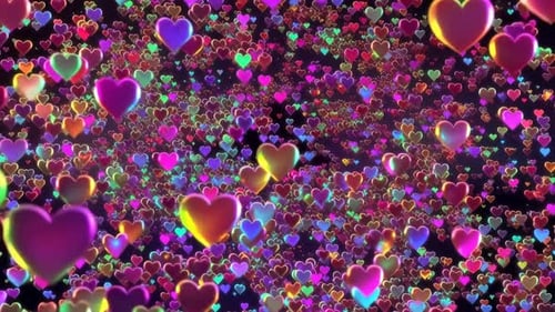 Rainbow Iridescent 3D Floating Hearts Background