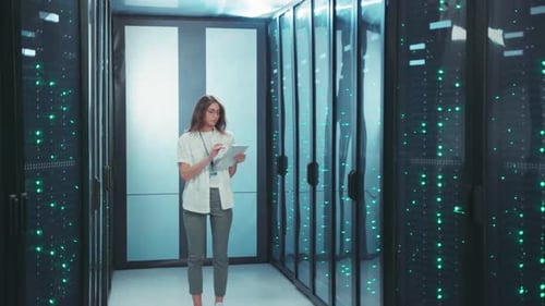 A Modern Data Center Featuring Skilled Technicians Operating in a Hightech Environment