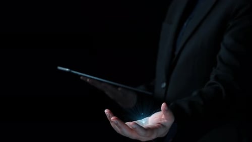 Man Holding Tablet Showing Global Network Concept