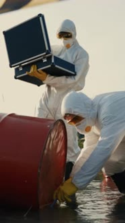 Scientists Analyze Toxic Waste in Barrels