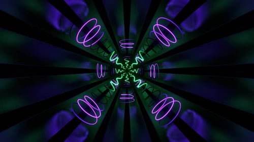Purple And Turquoise Neon Spirals Tunnel Background Vj Loop In 4K