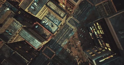 Paisaje urbano capturado desde arriba que muestra calles y edificios de la ciudad
