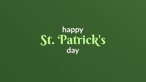 Happy St Patricks Day looping video greeting with falling green leprechaun hats, shamrocks and coins