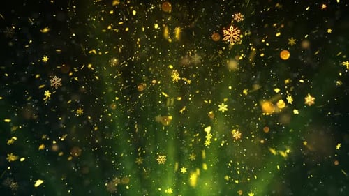 Festive Golden Snowflakes and Particles Falling Background Loop