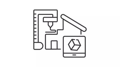 Animated Line Art Icon of 3D Printing Technology and Digital Design