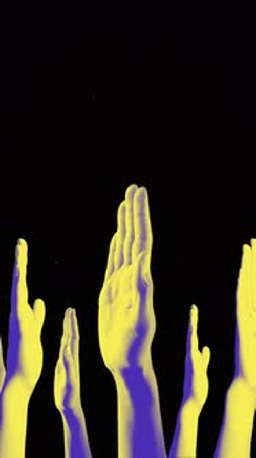 Spinning Colour Halftone Effect Open Palm Portrait Hands