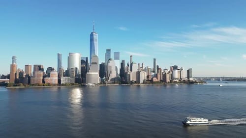 Manhattan NYC View From Hudson Manhattan World Trade Center WTC Business District of Manhattan NYC