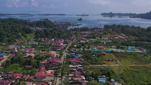 AH - Aerial View of Small Coastal Village