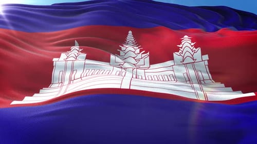Realistic Cambodia Flag Waving with Sunlight Loop