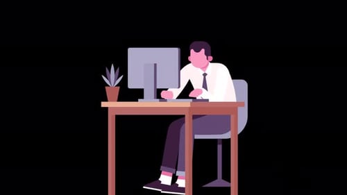 Businessman Is Sitting At The Desk And Working On The Laptop 4K On Alpha Channel