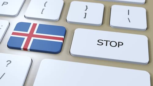 Iceland Country Flag and Stop Button 3D Animation