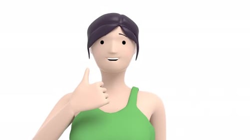 3d Character Girl Showing Thumbs Up on a Transparent Background Loop Animation