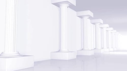 Smooth Motion Through White Classical Pillar Corridor