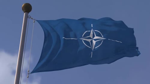 NATO Flag Waving in Realistic Blue Sky