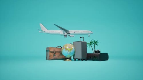Animated Travel Essentials with Airplane and Luggage Concept
