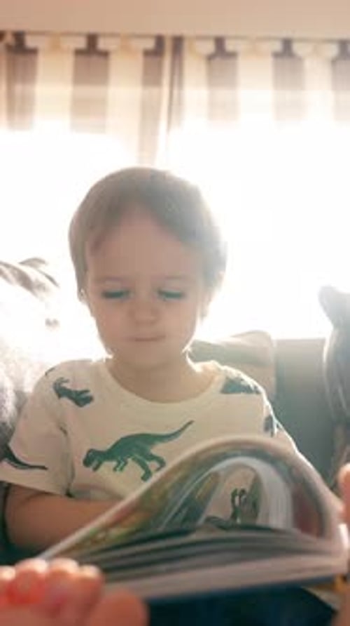 Child Relaxing on Couch Reading Picture Book