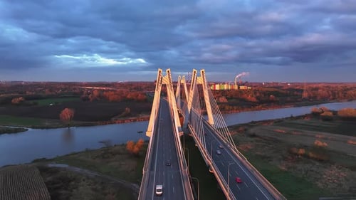 Sunset Silhouette of CableStayed Bridge Striking Silhouette of a Modern Bridge Against the Sunset