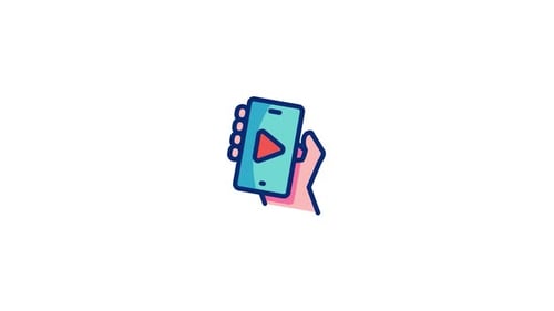 Animated Icon of Hand Holding Smartphone Playing Media