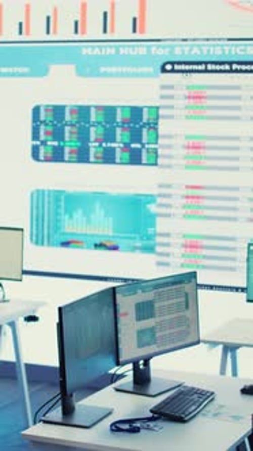 Vertical Video Empty Business Enterprise Control Room with a Big LED Screen