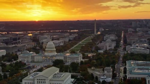 Cinematic And Beautiful View Of Washington Dc Cityscape, USA