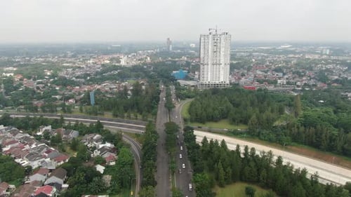 Aerial BSD Interchange Highway and Railway, South Tangerang Aerial Drone Highway
