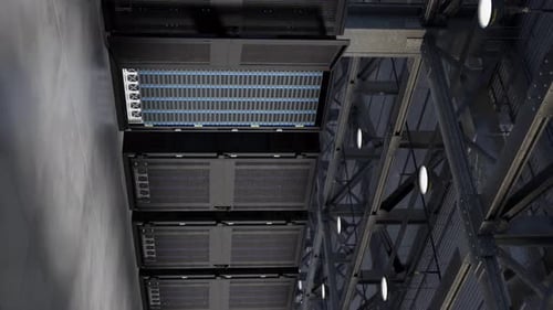 Serveurs de centre de données dans des racks, rendu 3D vertical