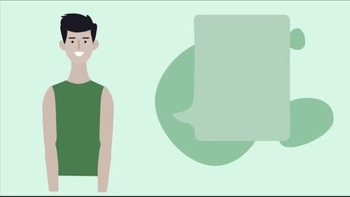 Flat Design Animated Man Presenting with Speech Bubble