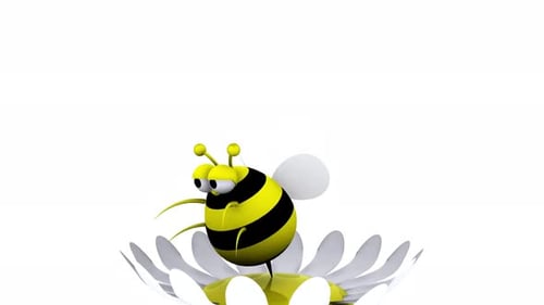 Lindo personaje de abeja con alas blancas sobre flor amarilla