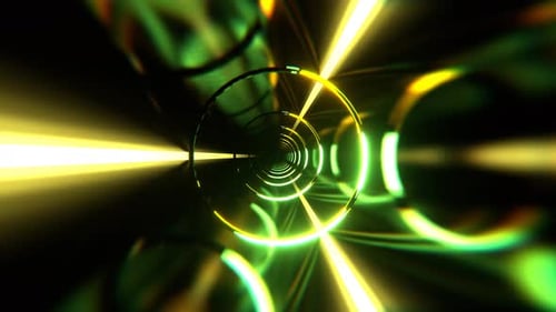 Green And Yellow Infinite Corridor Of Wandering Ring Energy Background Vj Loop I 4K