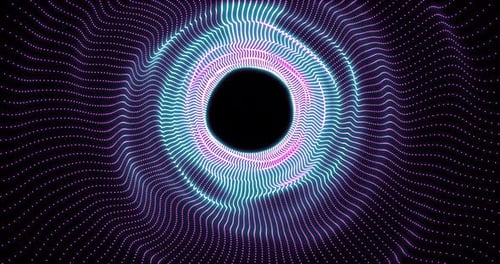Abstract tunnel background with bright beautiful blue and purple glowing energy magical waves and li