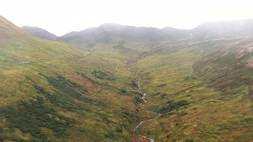 Aerial view of valley with a river, United States.