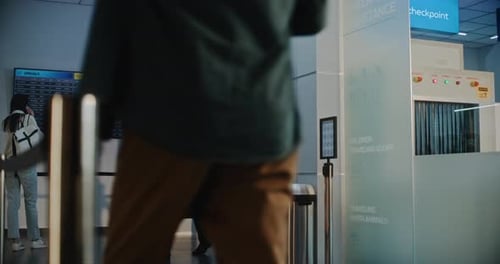 Crowded Airport Terminal Professional Airline Pilot and Two Flight Attendants Walking for Plane
