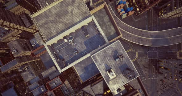 View From Above Showing Urban Rooftops Street and Busy City Life ...