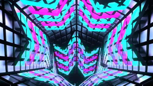 Cyan And Pink Strobe Hexagonal Circle Tunnel Background Vj Loop In 4K